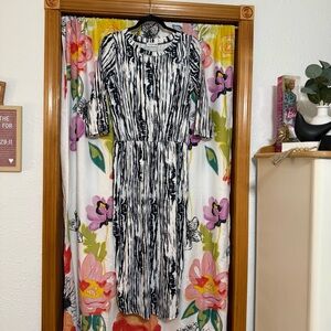 Nuggles Navy and White Abstract Striped Dress